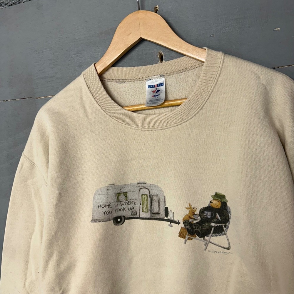 Jerzees Bear Camping Camper‎ Airstream Graphic Sweatshirt L